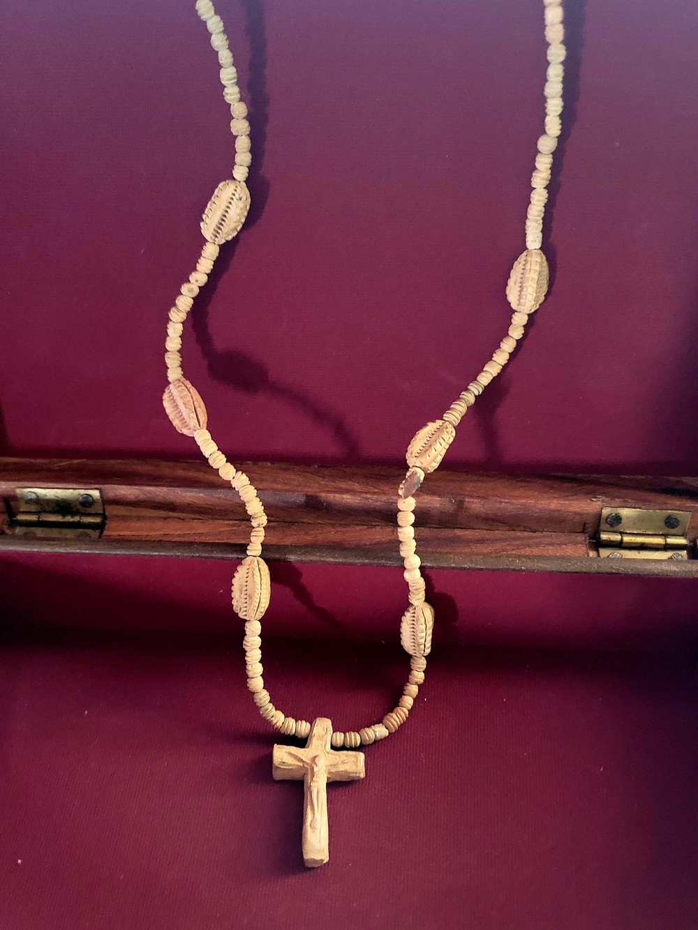 Handcrafted Clay Cross Bead Necklace - Beige